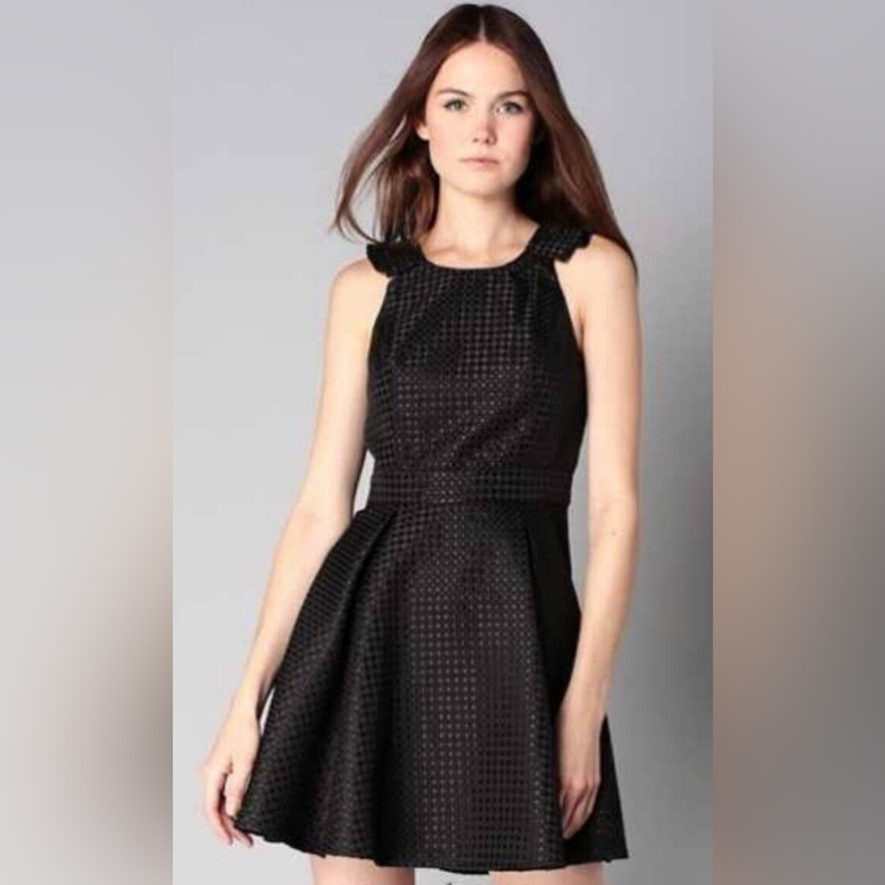 BCBGeneration Black Textured Fit-and-Flare Mini Dress